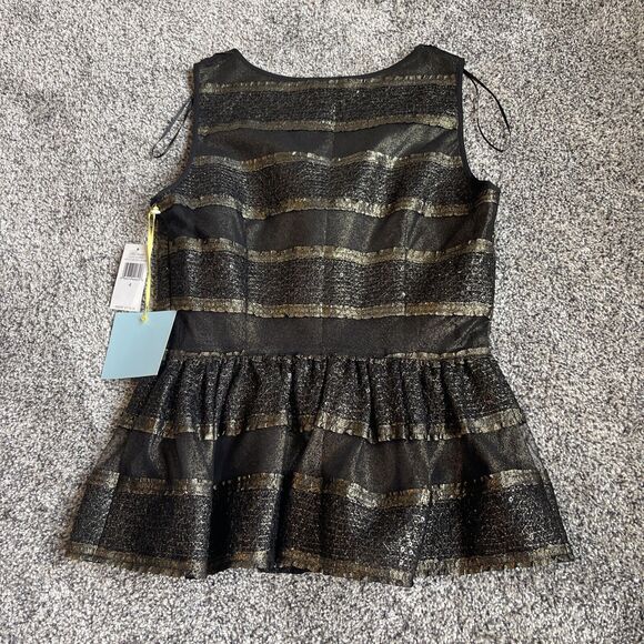 Cece Cynthia Steffe Black Gold Metallic Lined Jubilee Gems Peplum Top Sz 4 NWT - Picture 9 of 9
